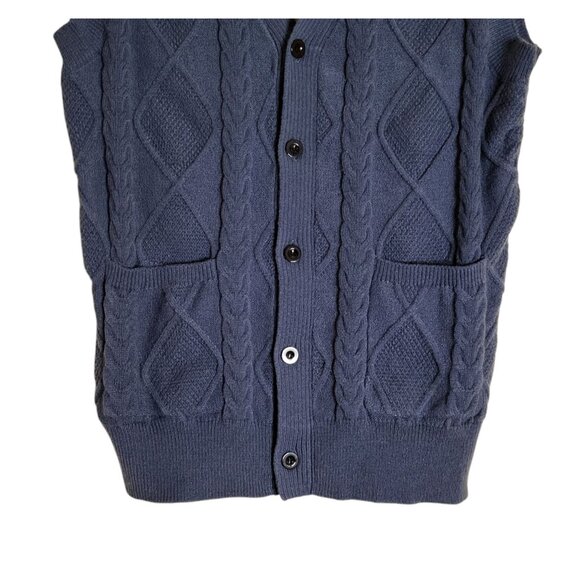 Men's PJ Paul Jones Cardigan Sweater Vest Size M Steel Blue Cable Knit Pockets - Picture 4 of 6